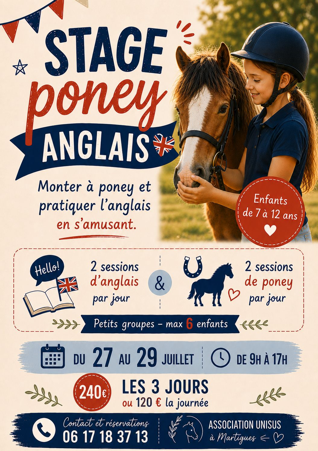 Stage poney + anglais 7-12 ans à Martigues : 3 jours pour monter et parler anglais
